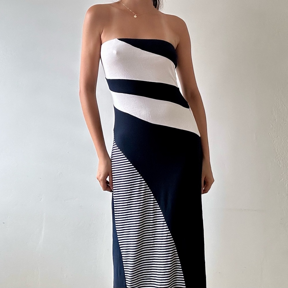Beautiful White Navy y2k Long Dress XS S M